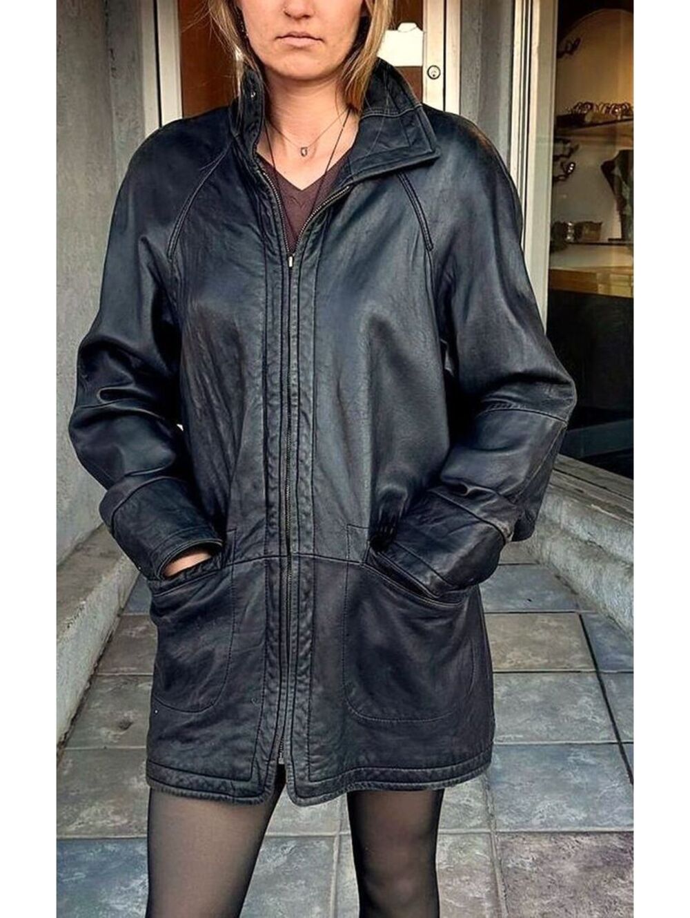 LNR by La Nouvelle Renaissance Black Leather Car Jacket (S) Zip Up Minimalist